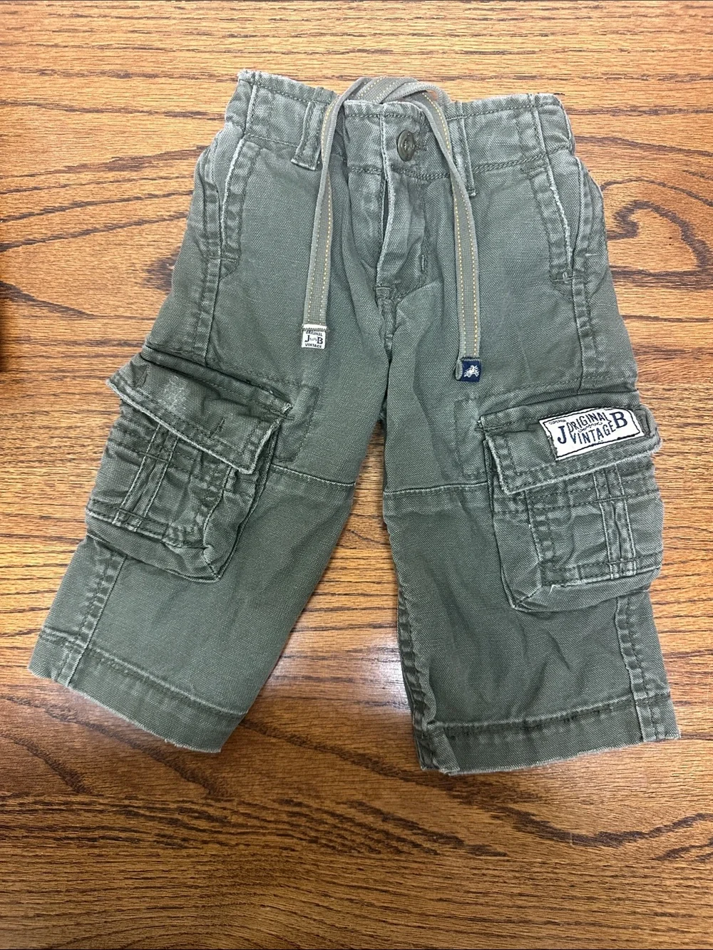 Vintage Olive Cargo Shorts for Kids with Drawstring